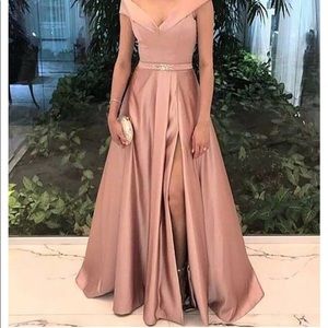 lunamis • pearl pink a-line off the shoulder dress